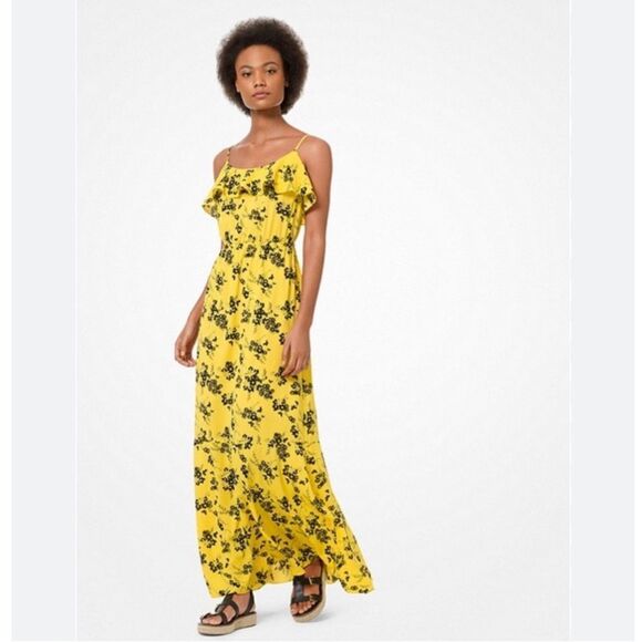 Micheal, Micheal kors yellow and black floral patterned maxi dress - Picture 1 of 9
